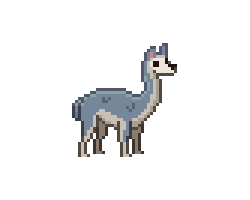 A young guanaco with blue-gray and gray fur