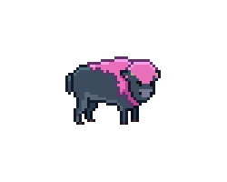 A young variation of bison with a dark blue body and magenta mantle