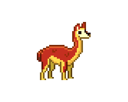 A young guanaco with red and yellow fur